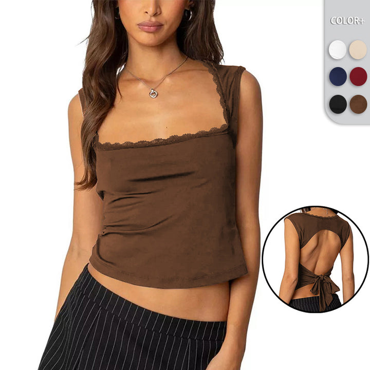 Dame figursyet Crop-Top med spidskant og smalle stropper Stilla