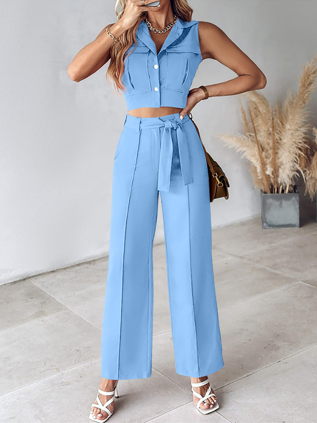 Dame sæt med cropped top og højtaljede bukser Stilla