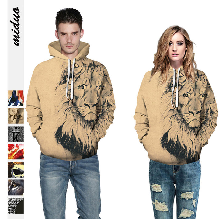 Dame Hoodie med detaljeret løveillustration Stilla
