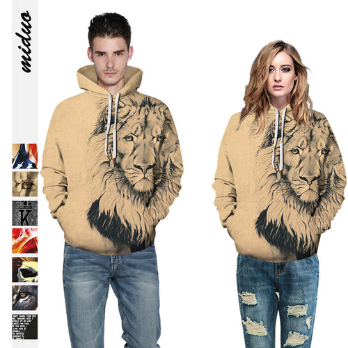 Dame Hoodie med detaljeret løveillustration Stilla