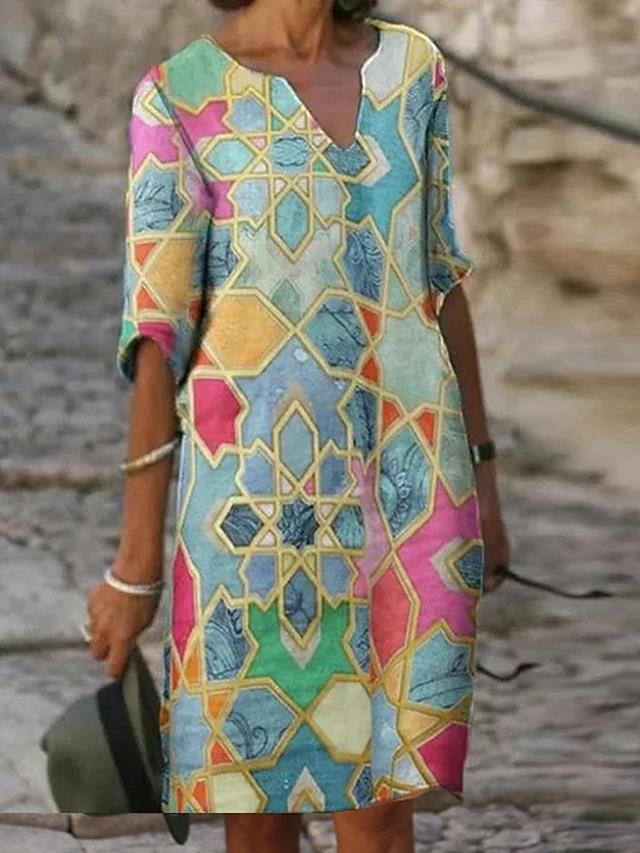 Kvinder Elegant Bohemian Trykt Shift Kjole Stilla