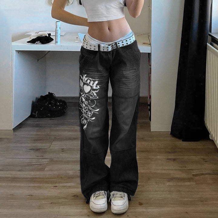 Dame løse højtaljede jeans med kunstneriske detaljer Stilla
