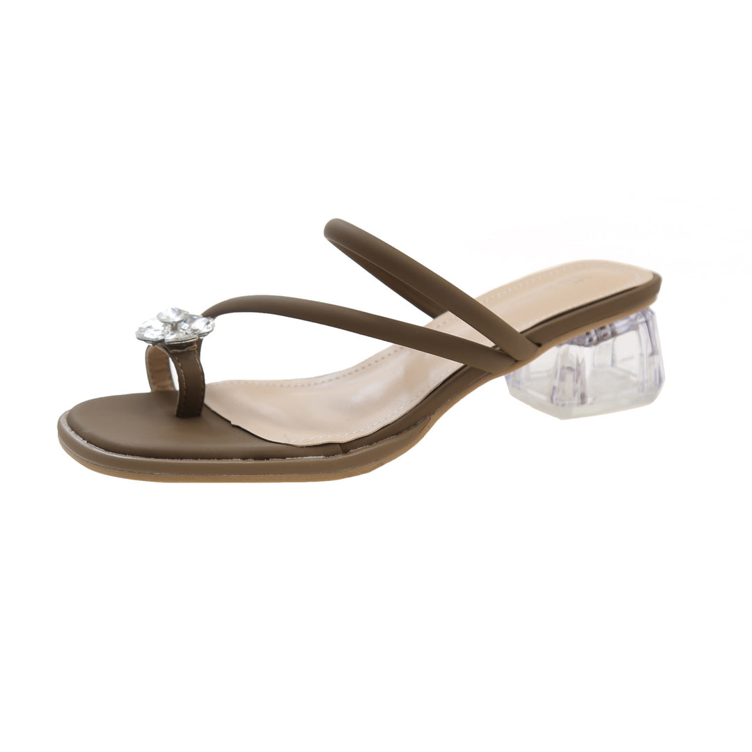 Dame Stilige Åbne Tå Slides Sandaler med Dekorativ Krystal Accent Stilla