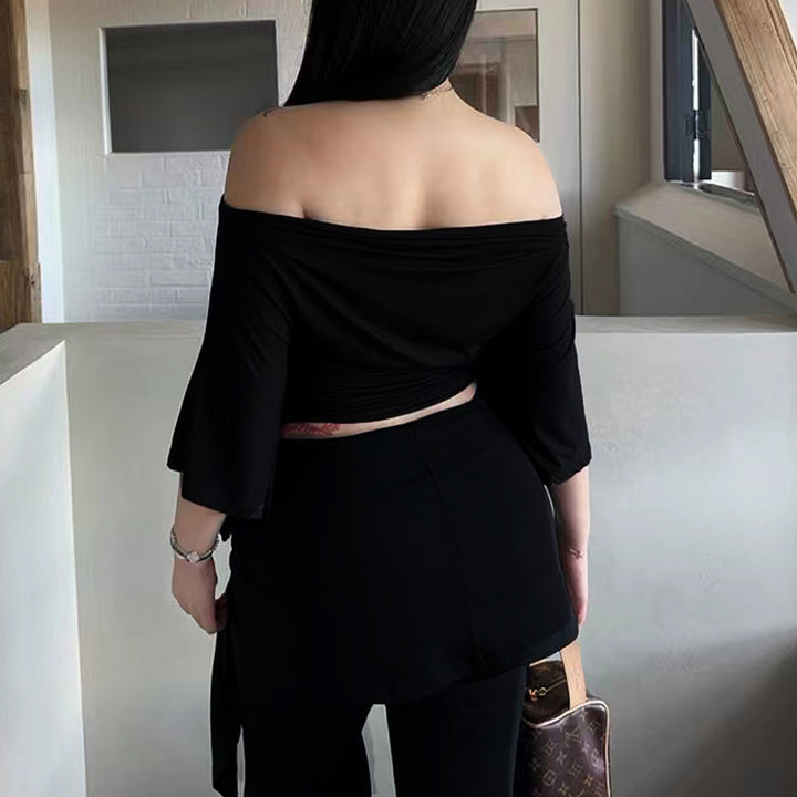 Dame elegant omslagstop med palazzo-bukser sæt Stilla