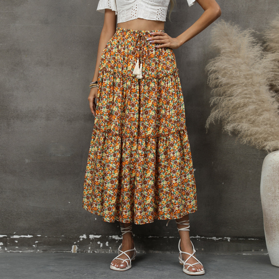 Femme Bohemian stribet Midi-nederdel med justerbart taljebånd Stilla
