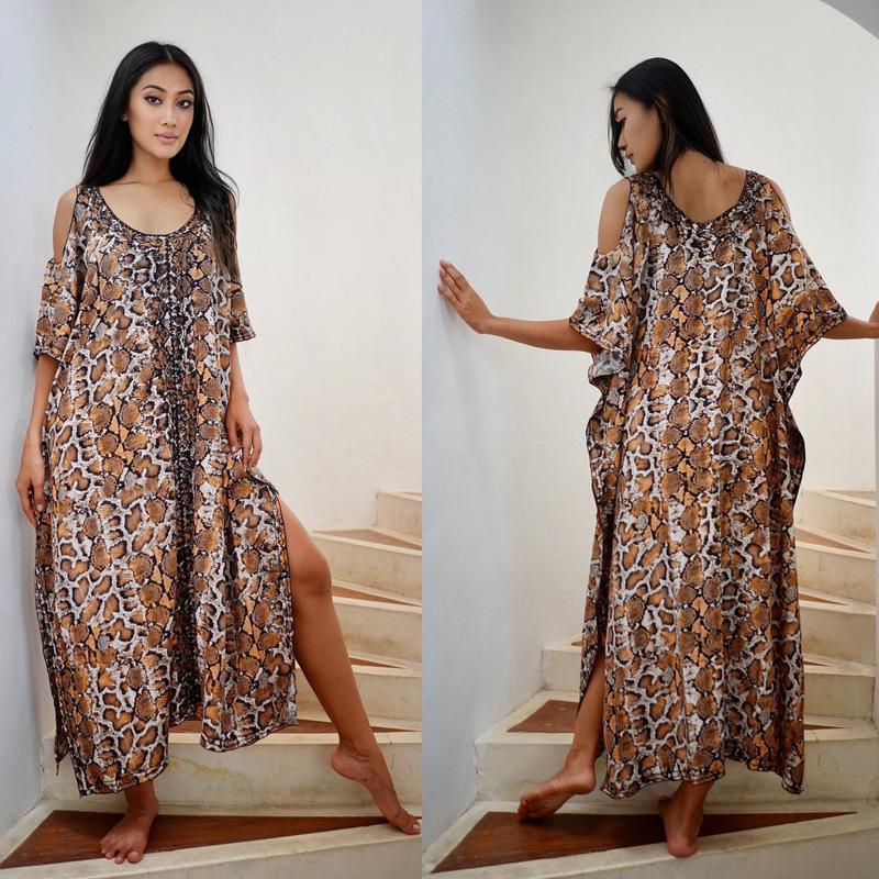 Dame Elegant let sommer-kaftan med slangeskinds mønster Stilla