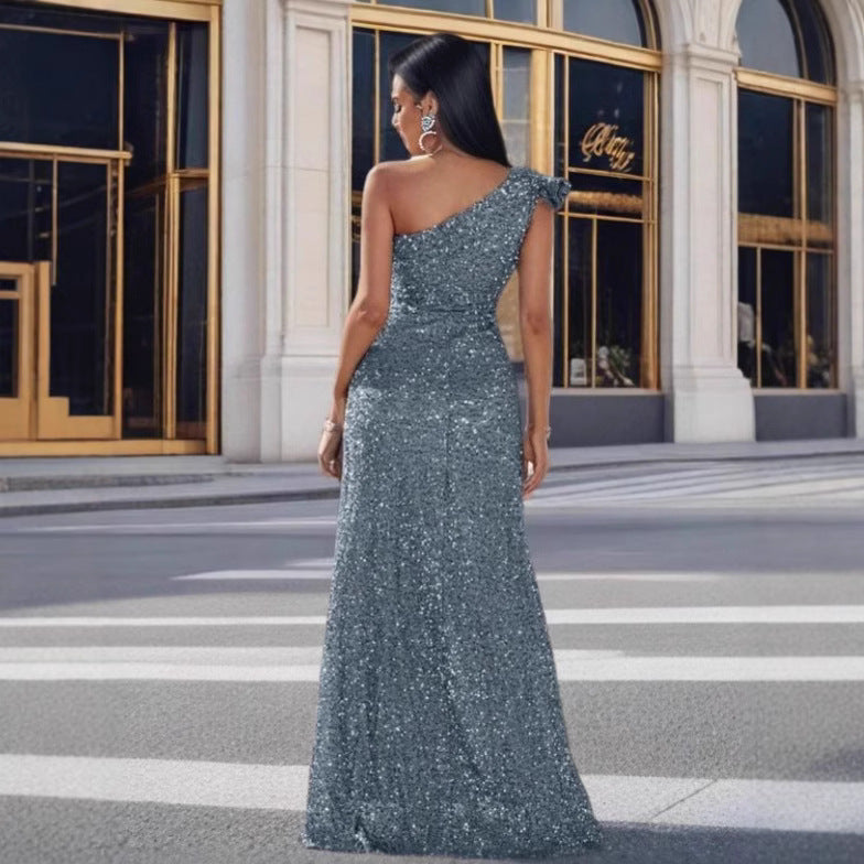 Dame Glamorous Maxi Kjole med Off-Shoulder Design og Funklende Pailletter Skovae