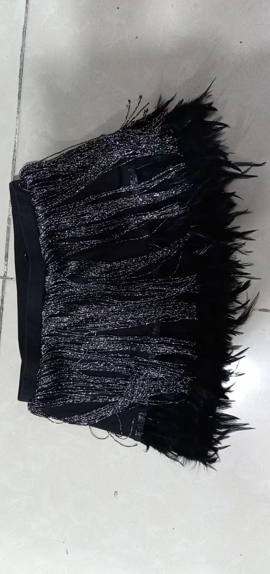 Ladies Glamorous Skirt with Sparkling Sequins and Feathers