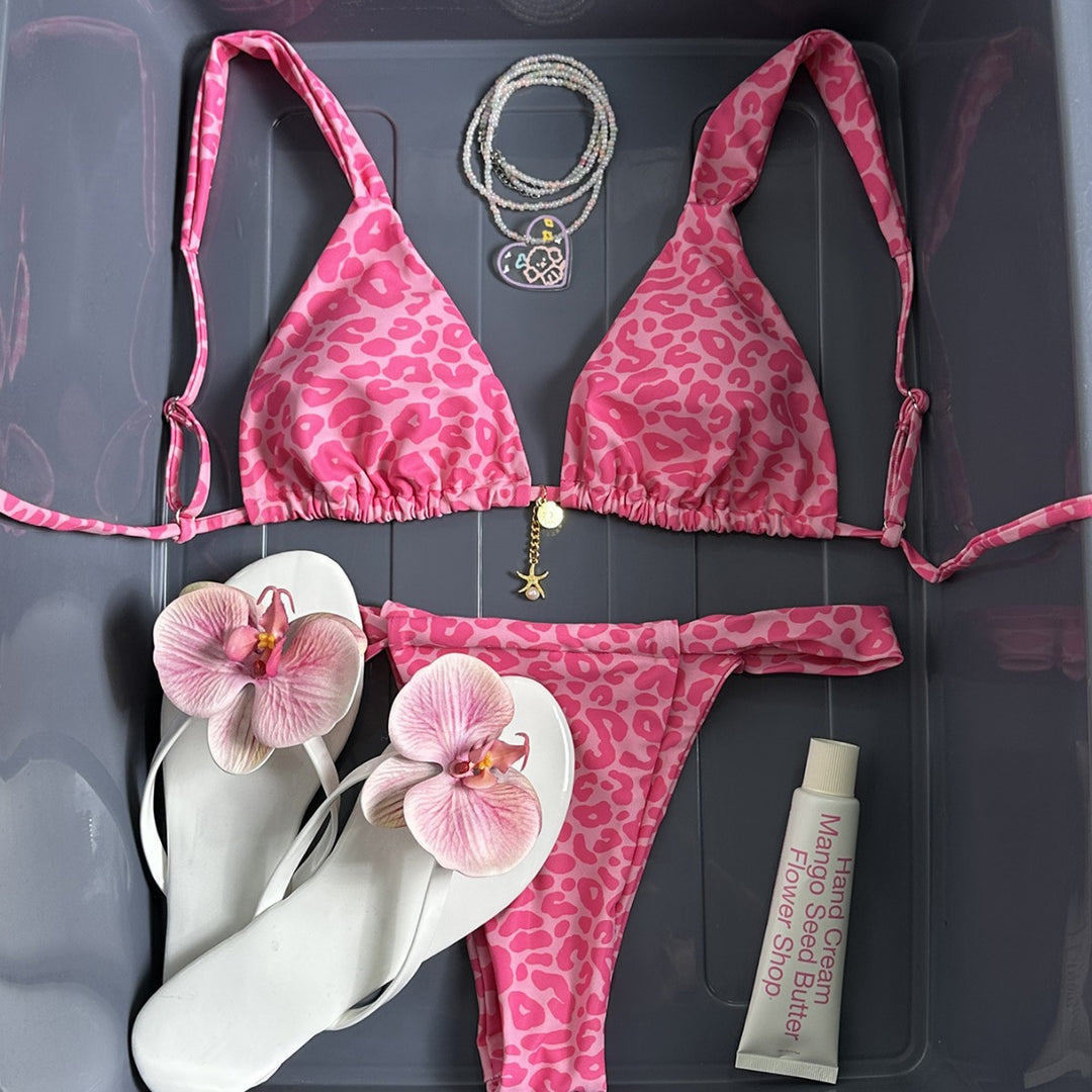 Dame triangel-bikini med Leo-design og justerbare stropper Skovae