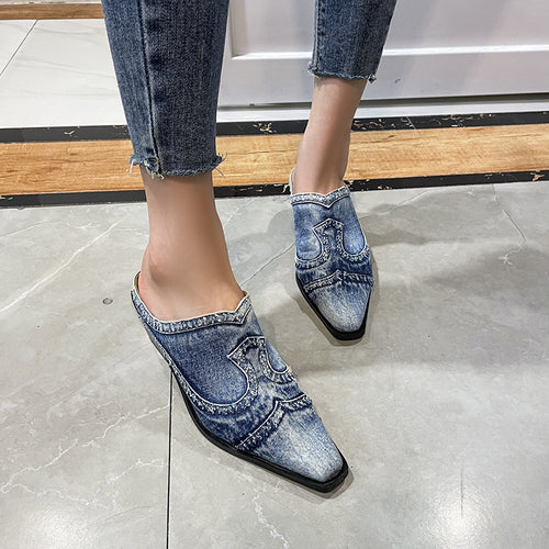 Dame Mules med moderne denim-design og elegant stiletto-hæl Stilla