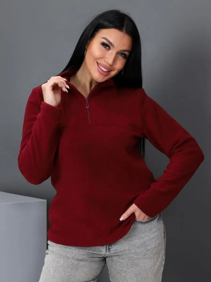 Dame fleece jakke med halvmundzipper og afslappet pasform Skovae