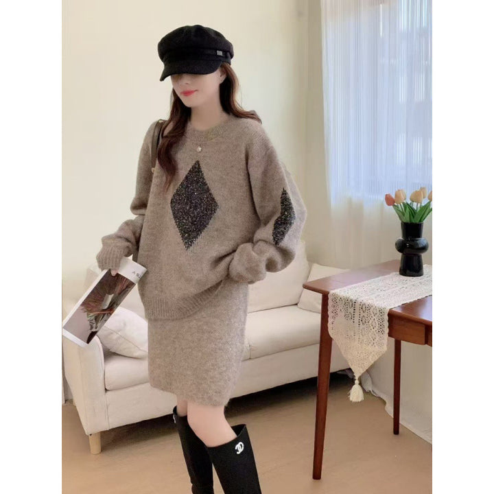 Kvinders strikket sweater med elegant diamantmønster og hyggelig pasform Stilla
