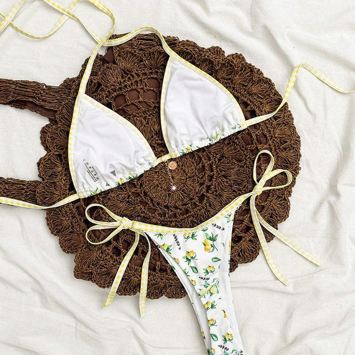 Dame triangel-bikini med blomster mønstre og justerbare bånd Skovae