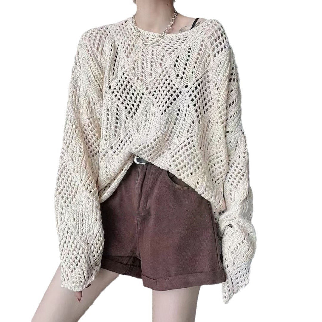 Kvinders luftige strikket sweater i moderne netdesign Stilla