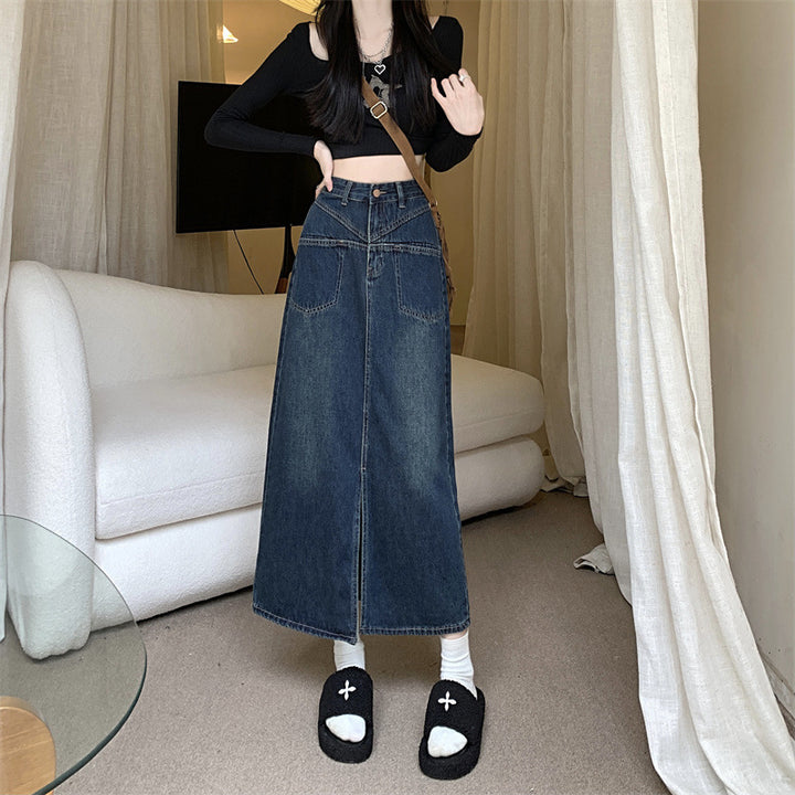 Dame Jeans Nederdel med Høj Slid Stilla