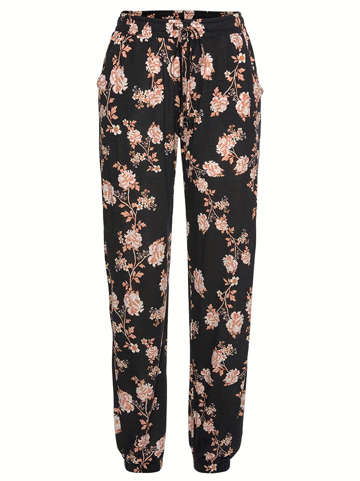Damer florale fritidshose med elastisk talje og sidelommer Stilla