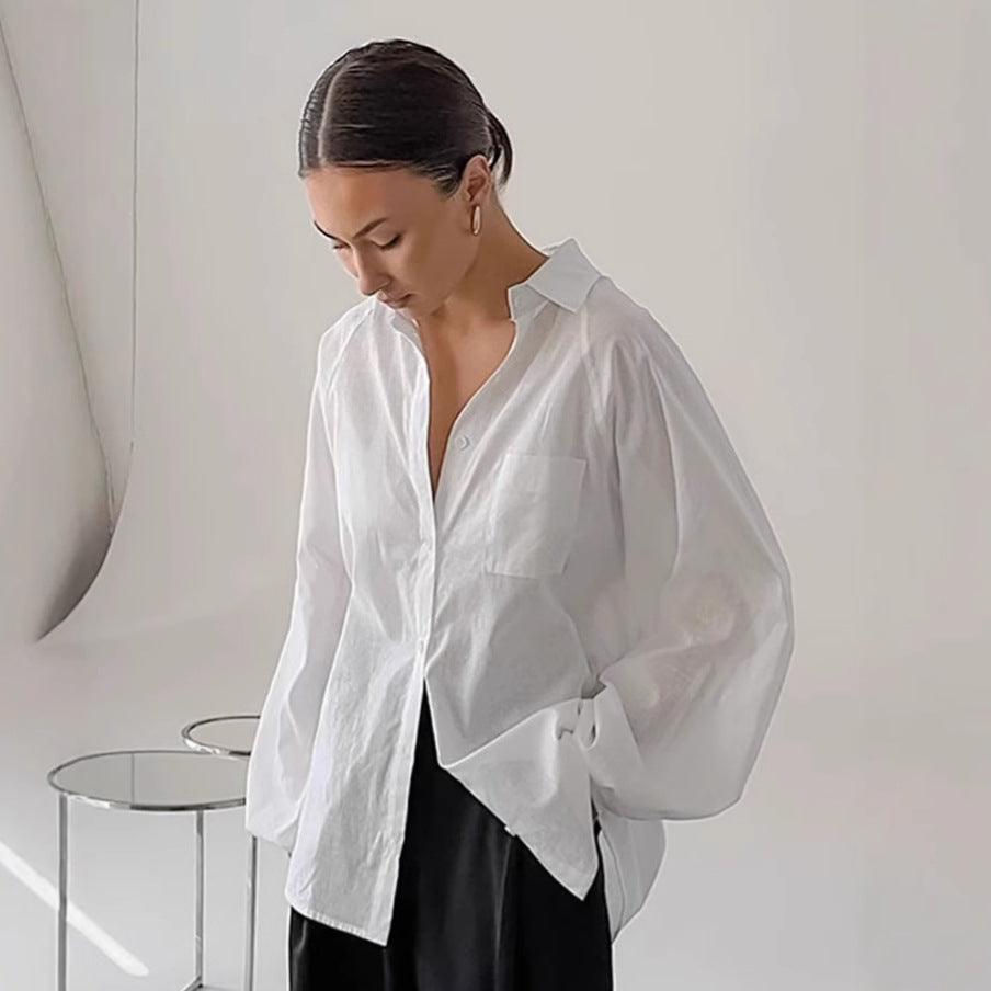 Dame Oversized Bluse i let linned med elegante pufærmer Stilla