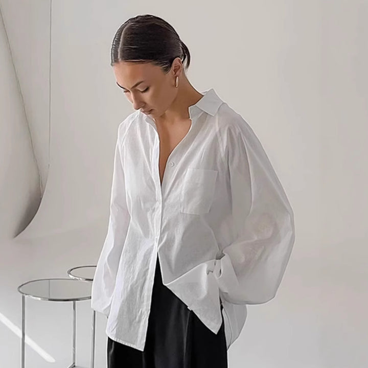 Dame Oversized Bluse i let linned med elegante pufærmer Stilla