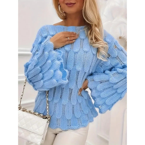 Kvinders strikket sweater med voluminøse ærmer og struktureret mønster Stilla