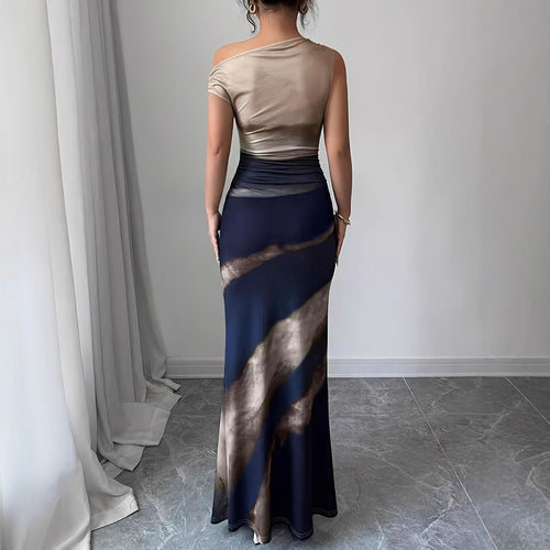 Dame Elegant maxi kjole med asymmetrisk udskæring og sidelæg Stilla