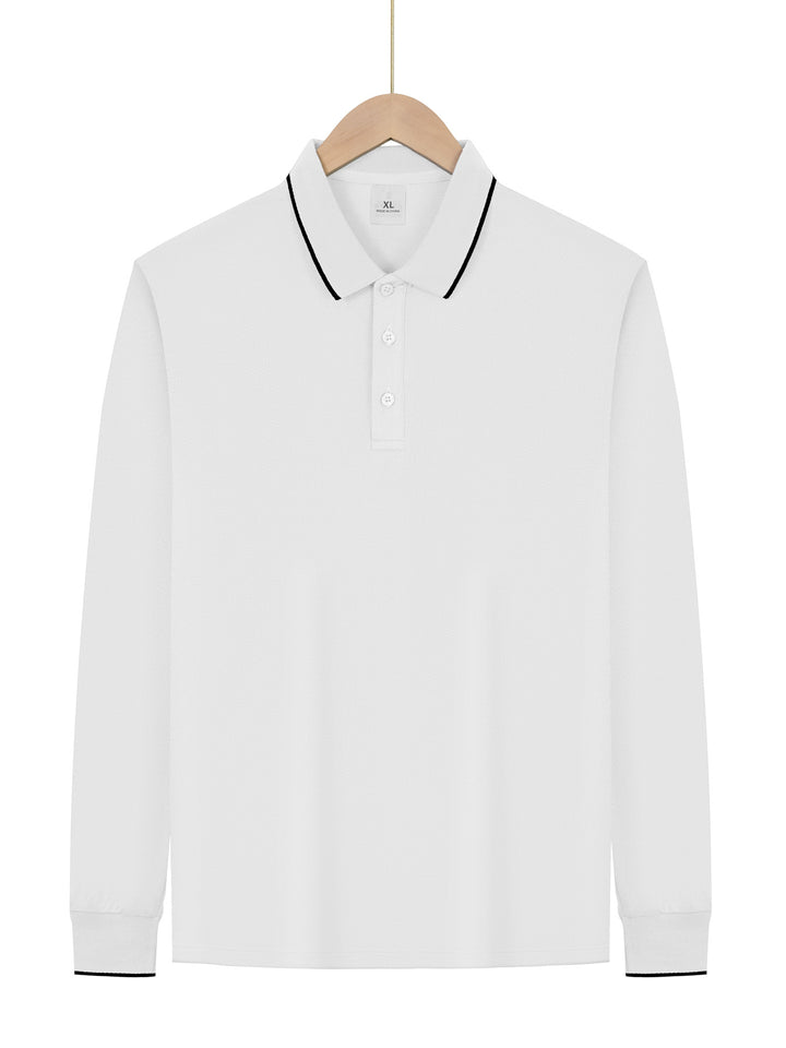 Herrer langærmet Piqué-polo-shirt med kontrastpaspol ved kraven og manchetter Skovae