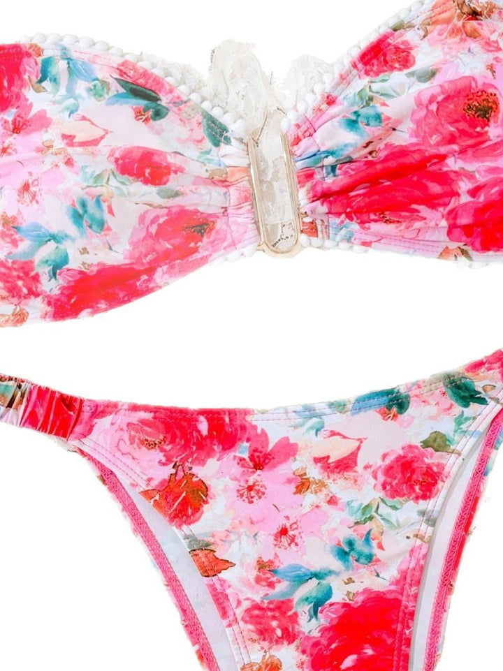 Dame Bikini-sæt med blomsterdesign og moderne bandeau-top Stilla