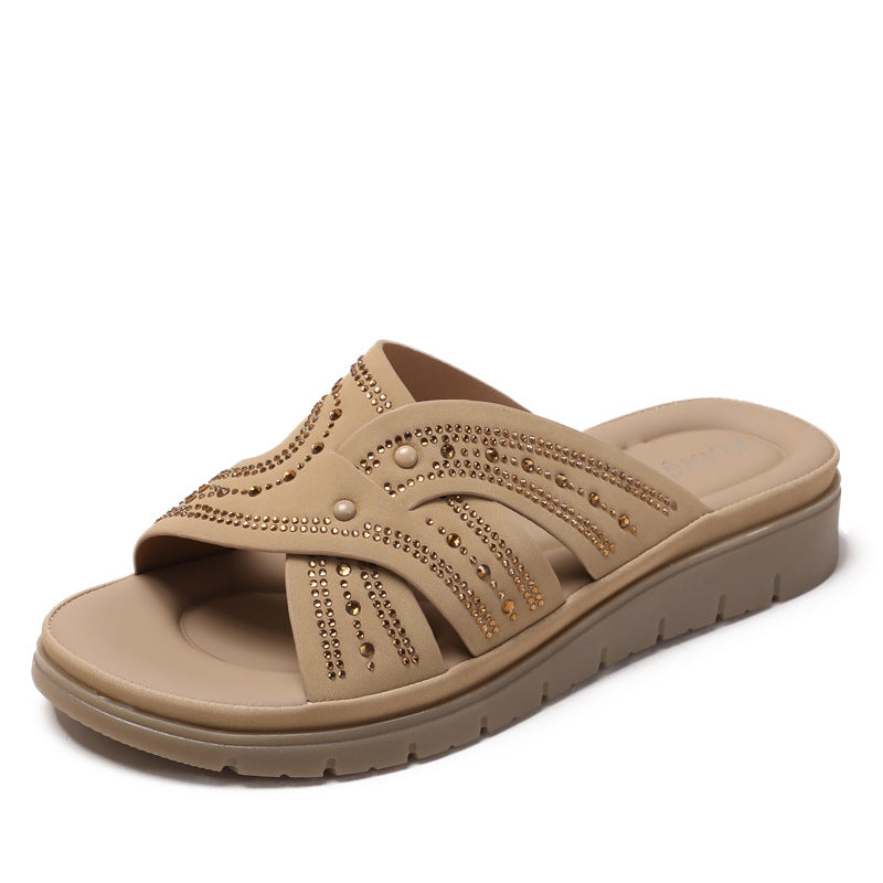 Dame sandaler med fashionable glitrende perler og komfortabel fodseng Stilla