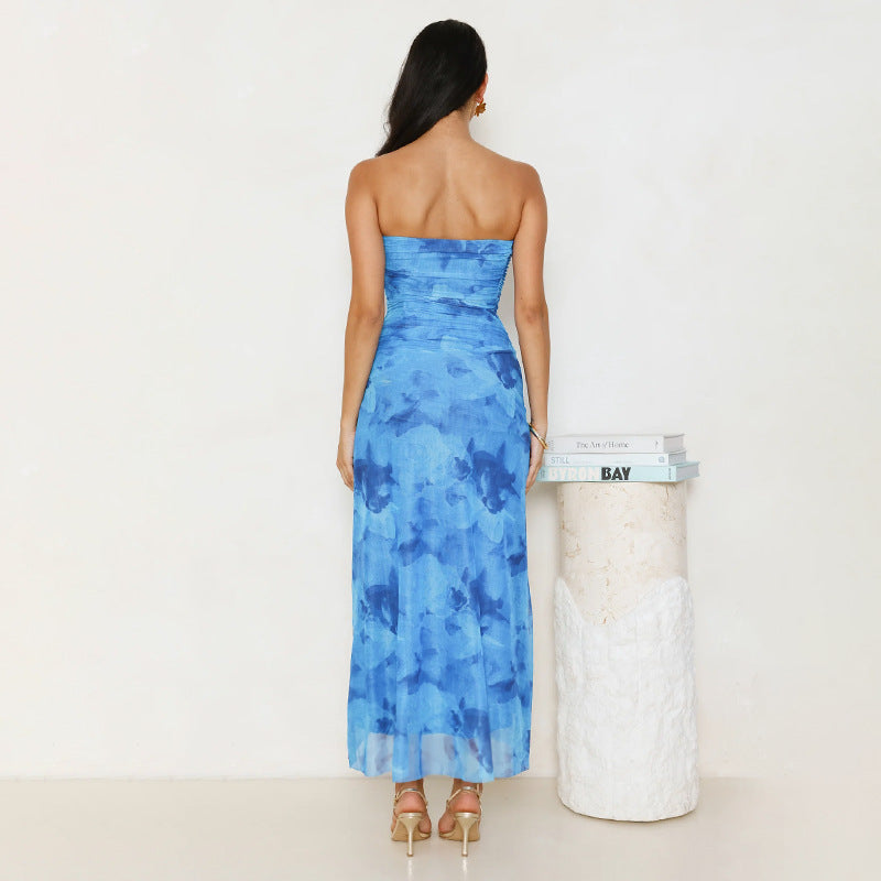 Dame strapless maxikjole med høj slids Stilla
