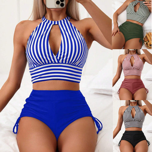 Dame Højt skåret bikini-sæt med moderne stribemønster og legende detaljer Stilla