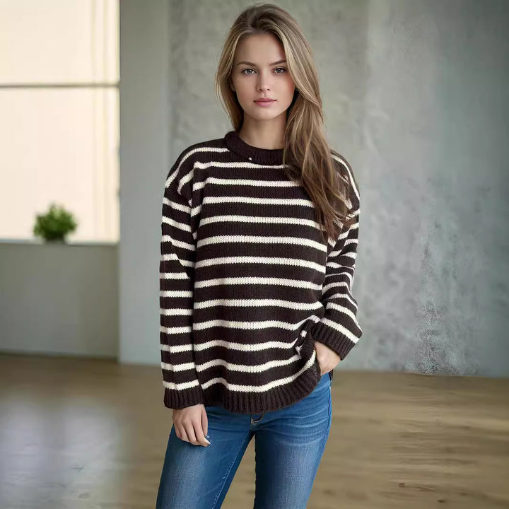 Kvinders afslappede strikket sweater med brede striber og oversized pasform Stilla