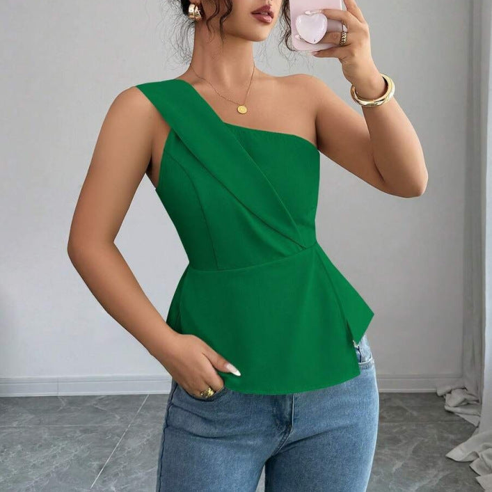 Dame Asymmetrisk Peplum Overdel med Drapering Skovae