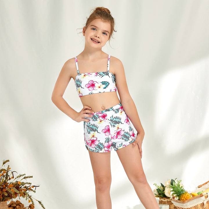 Dame Bikini-sæt med floralsk solblomstmotiv og højt skåret taljebånd Stilla