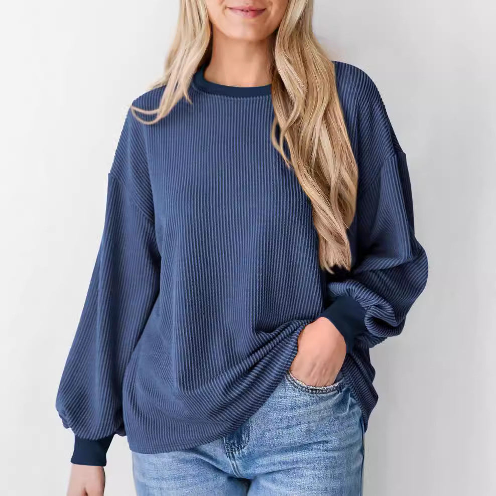Dame afslappet sweater med ribstruktur og voluminøse ærmer Stilla