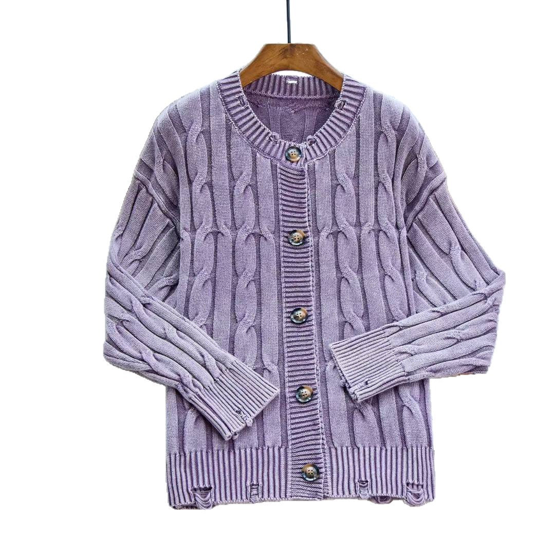 Kvinders cardigan med kabelmønster og knaplukning Stilla