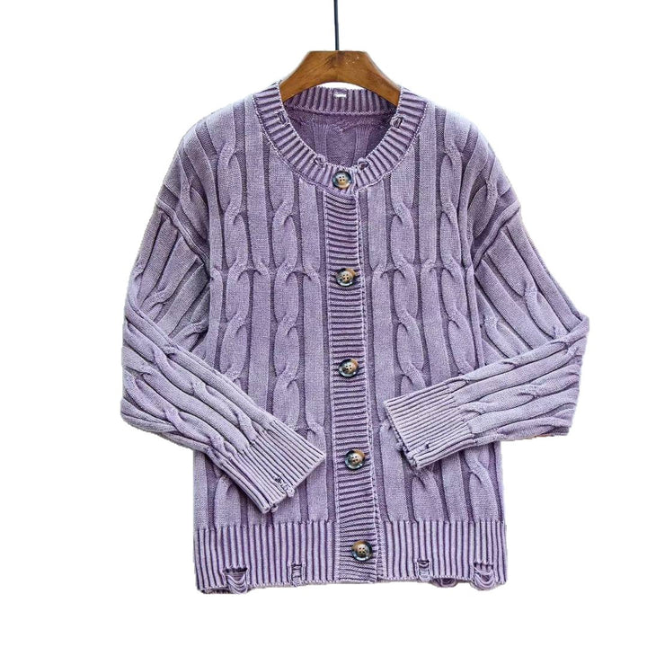 Kvinders cardigan med kabelmønster og knaplukning Stilla