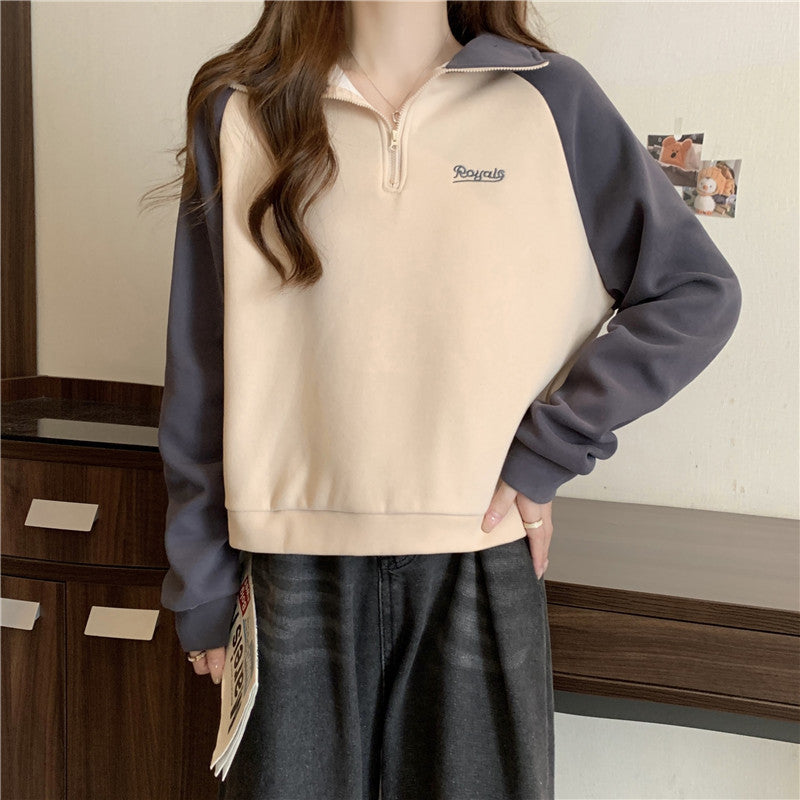 Dame Quarter-Zip Casual Sweatshirt med kontrasterende ærmer Stilla