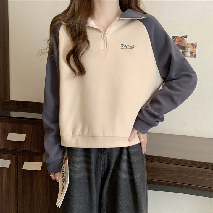 Dame Quarter-Zip Casual Sweatshirt med kontrasterende ærmer Stilla