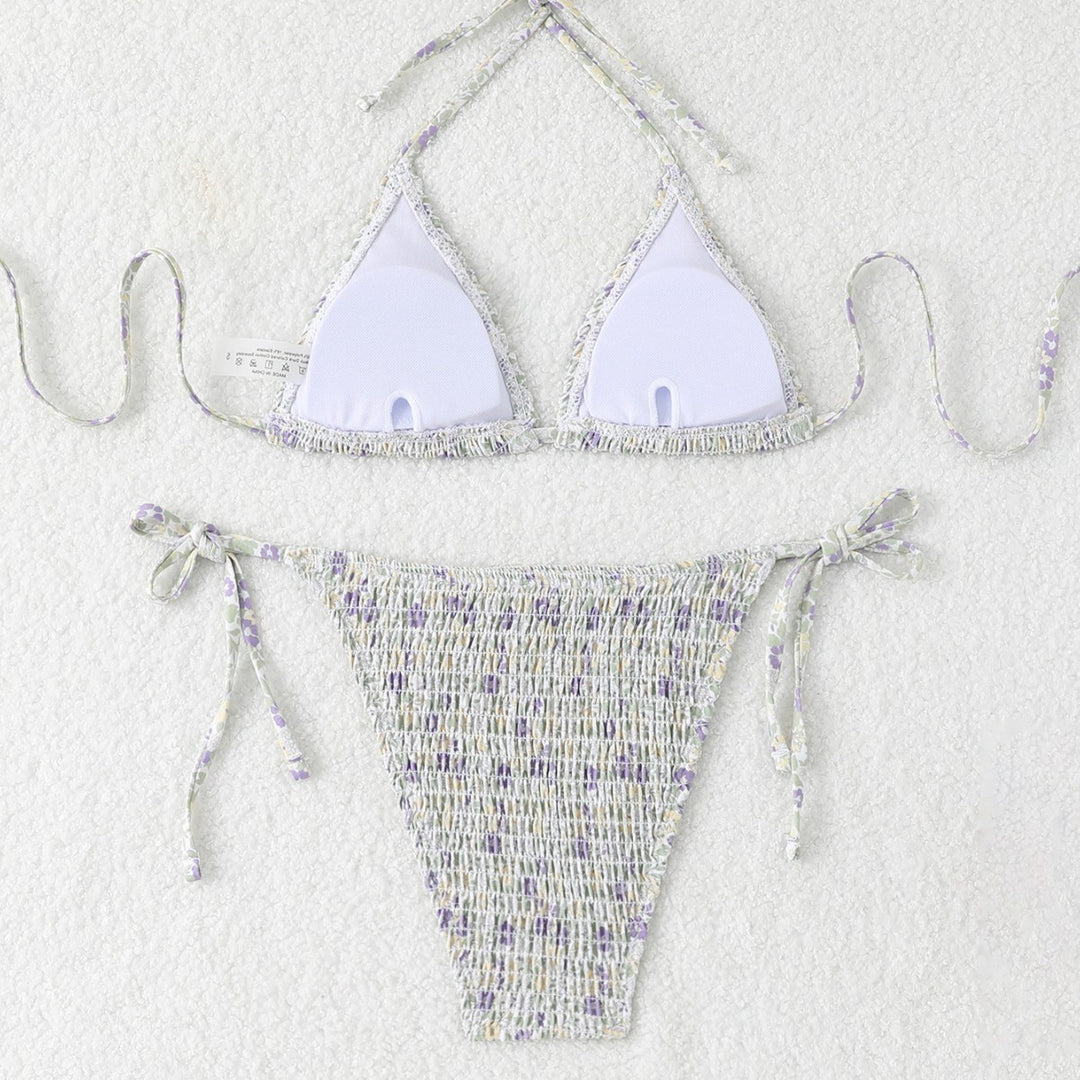 Dame Triangel-Bikini-Sæt med blomsterprint og høj kvalitets bindebånd Skovae