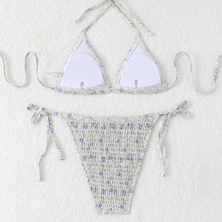 Dame Triangel-Bikini-Sæt med blomsterprint og høj kvalitets bindebånd Skovae