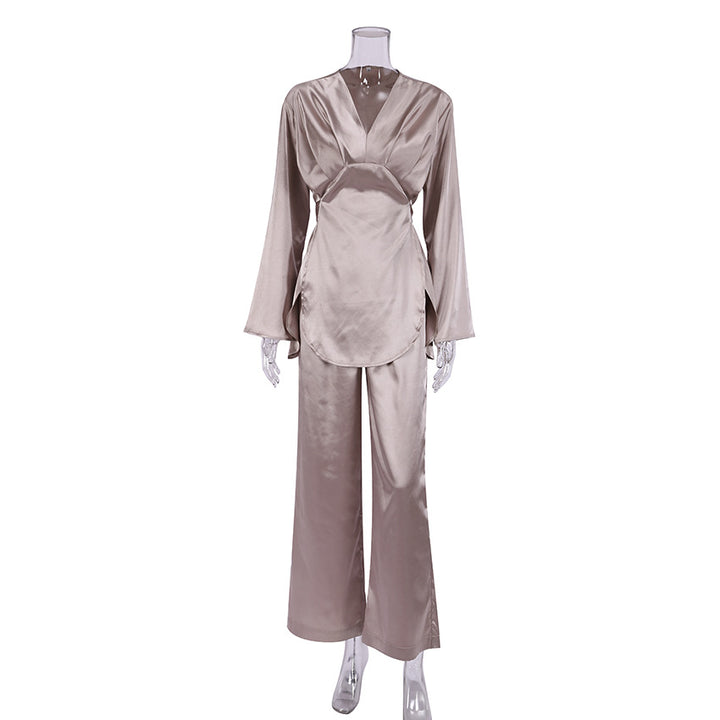 Dame Satin Chiffon pyjamasæt med elegant snit og lange ærmer Stilla