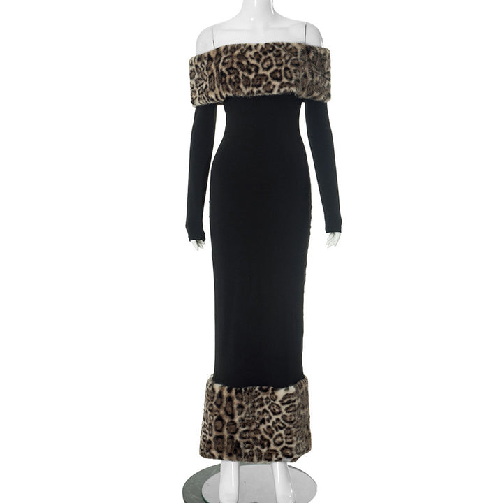 Dame Elegant Maxikjole med aftagelig leopardpelskrave Stilla