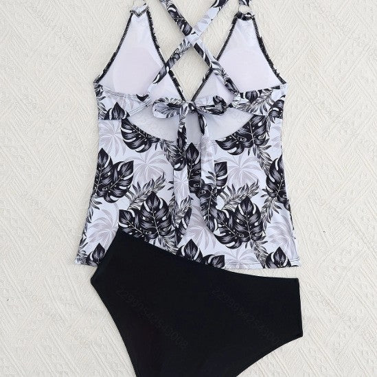 Dame Tankini sæt med blomsterdesign top og klassisk bikini bukser Skovae