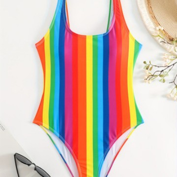 Damer én-delt sporty badedragt med moderigtigt tie-dye-design Skovae