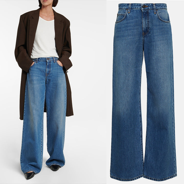 Dame brede høj talje jeans med elegant silhuet og minimalistisk design Stilla