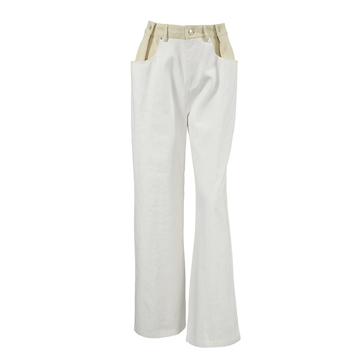 Dame brede jeans med kunstlæderdetaljer og høj talje Stilla