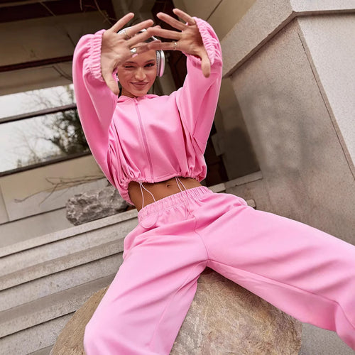 Kvinders behagelige og stilrige afslappet loungewear tracksuit med hætte Skovae