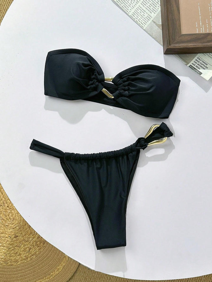 Dame Bandeau-bikini med dekorativ smykke detalje Skovae