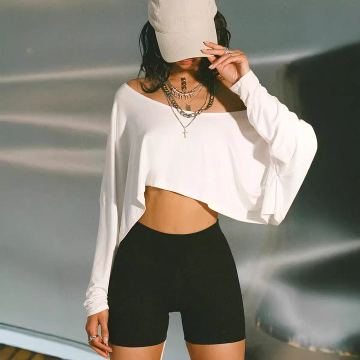 Damen asymmetrisches Crop-Oberteil mit lässigem Schnitt und weichem Stoff Skovae