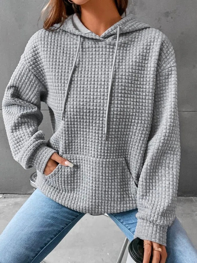 Kvinder Vaffelstruktur Hoodie med Kængurulomme og Casual Fit Stilla