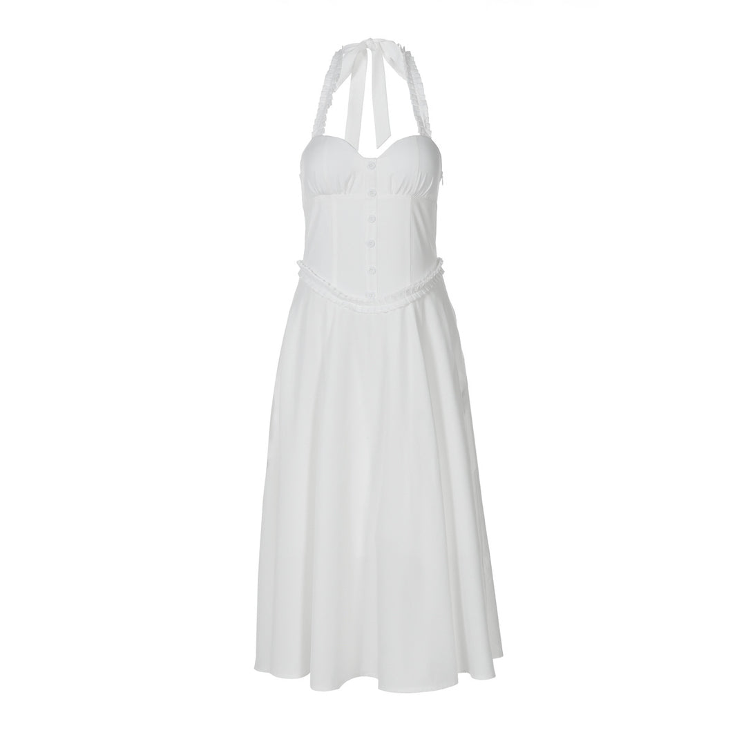 Dame Midi-kjole med elegant halterdesign og raffinerede flæsedetaljer Stilla
